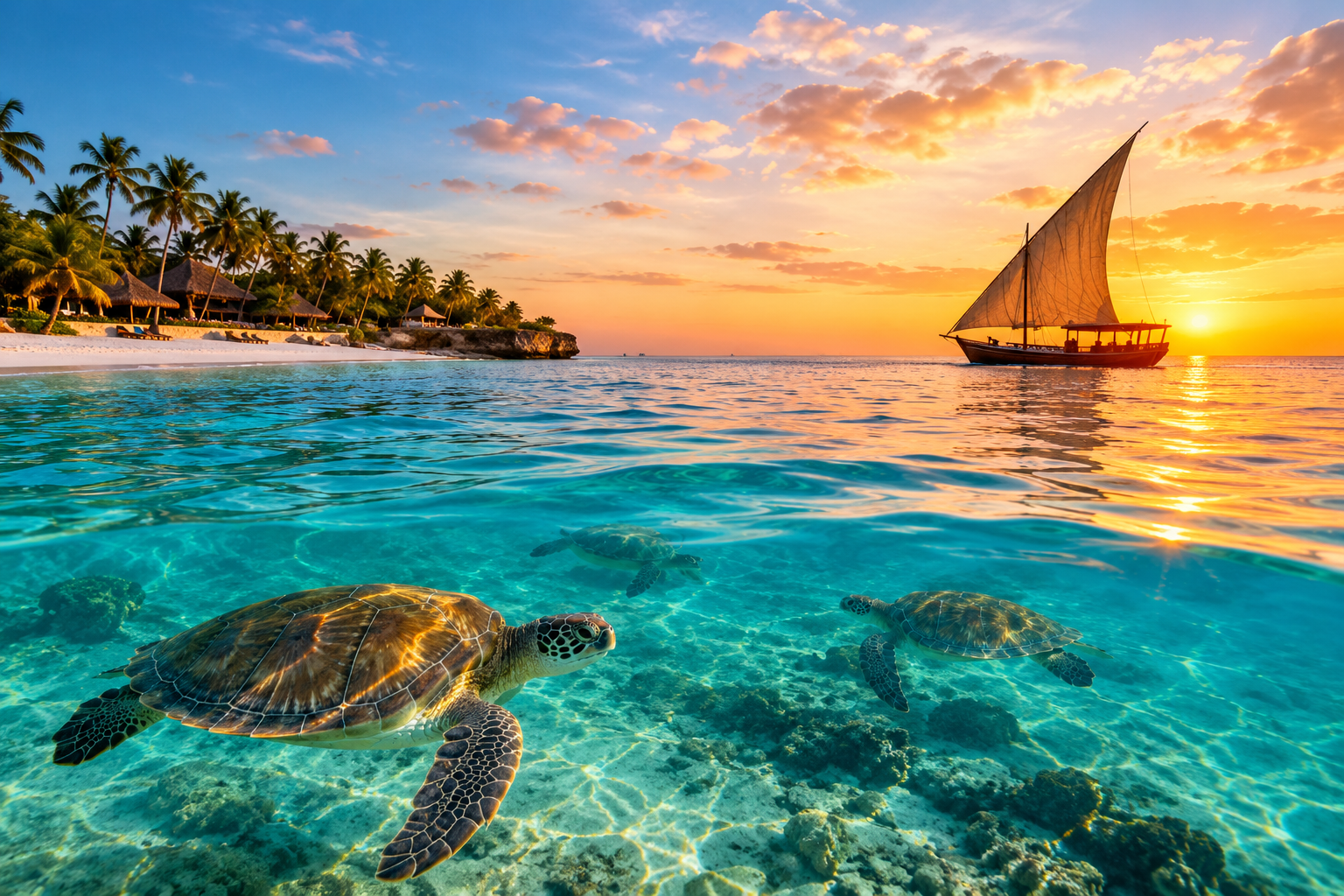 Nungwi Turtles & Private Sunset Dhow Cruise – Zanzibar